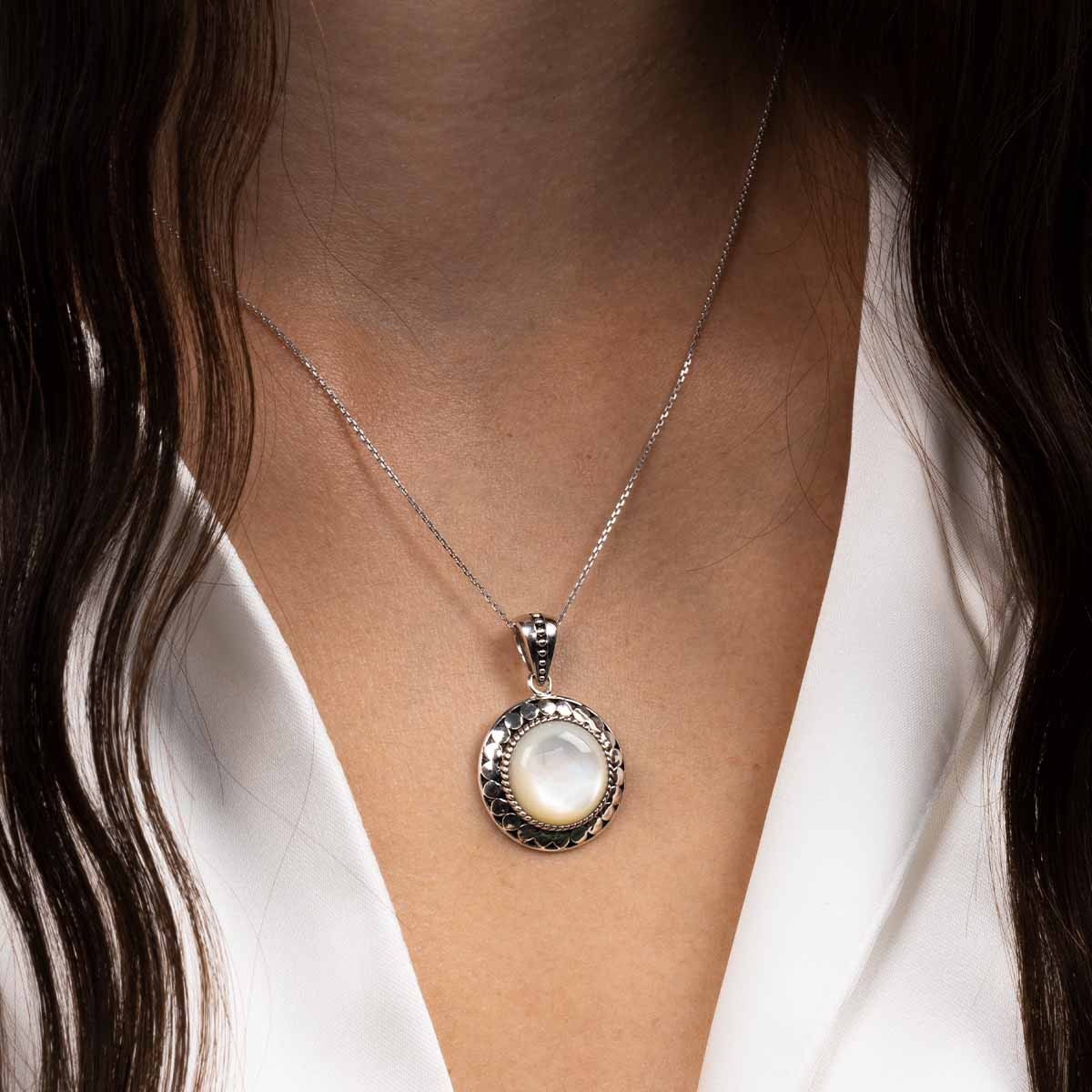Pendentif argent massif et pierre naturelle Pendentif "Paico" Nacre 6,3ct et Argent Massif 925/1000