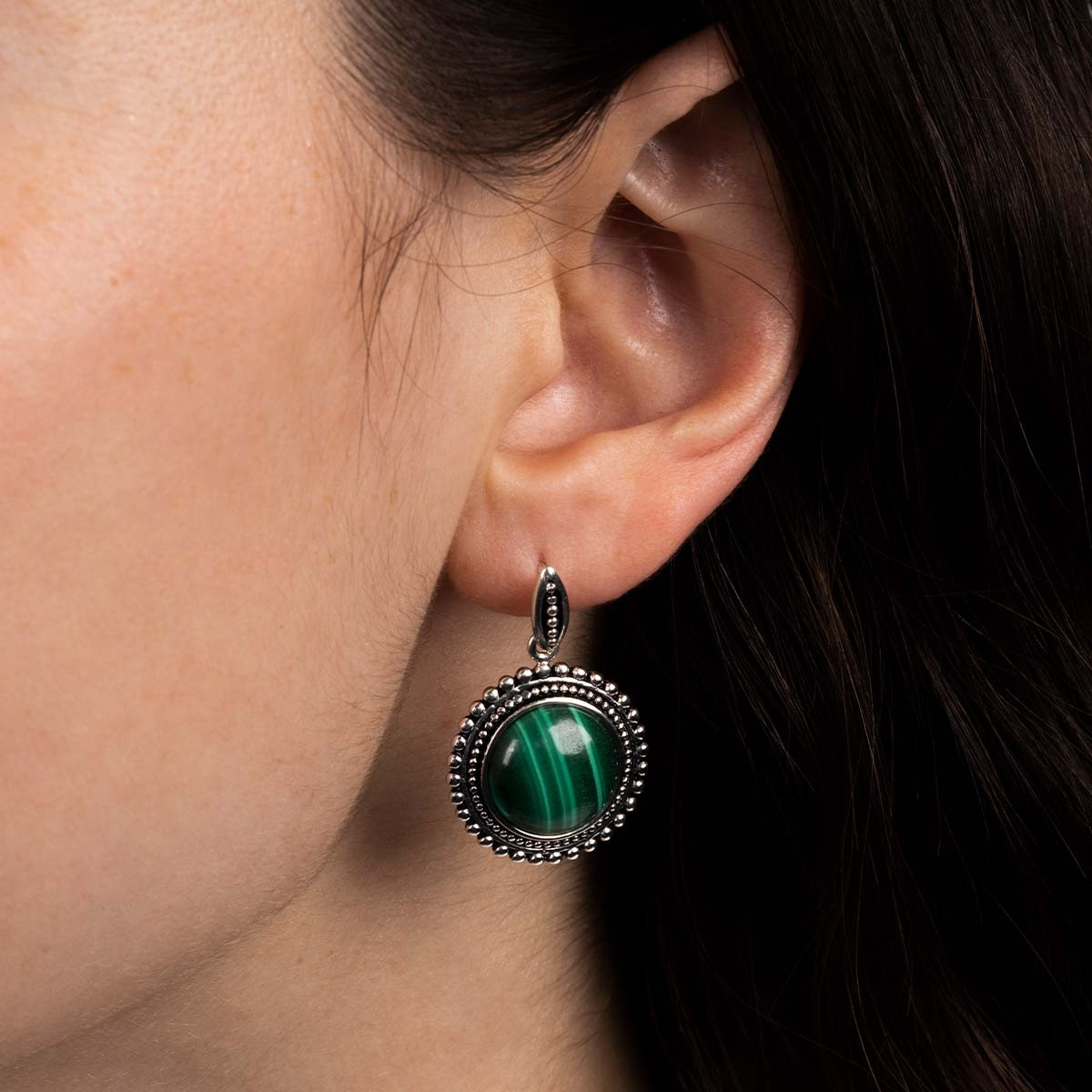 Boucle d'oreilles "Boquila" Malachite 11,20ct/2 et Argent Massif 925/1000