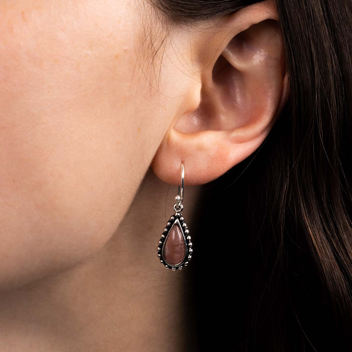Boucles d'oreilles argent massif et pierre naturelle Boucle d'oreilles "Brea" Rhodochrosite 3 ct/2 et Argent Massif 925/1000