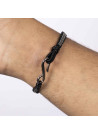 Bracelet Homme acier et cuir noir "GENTLEMEN"