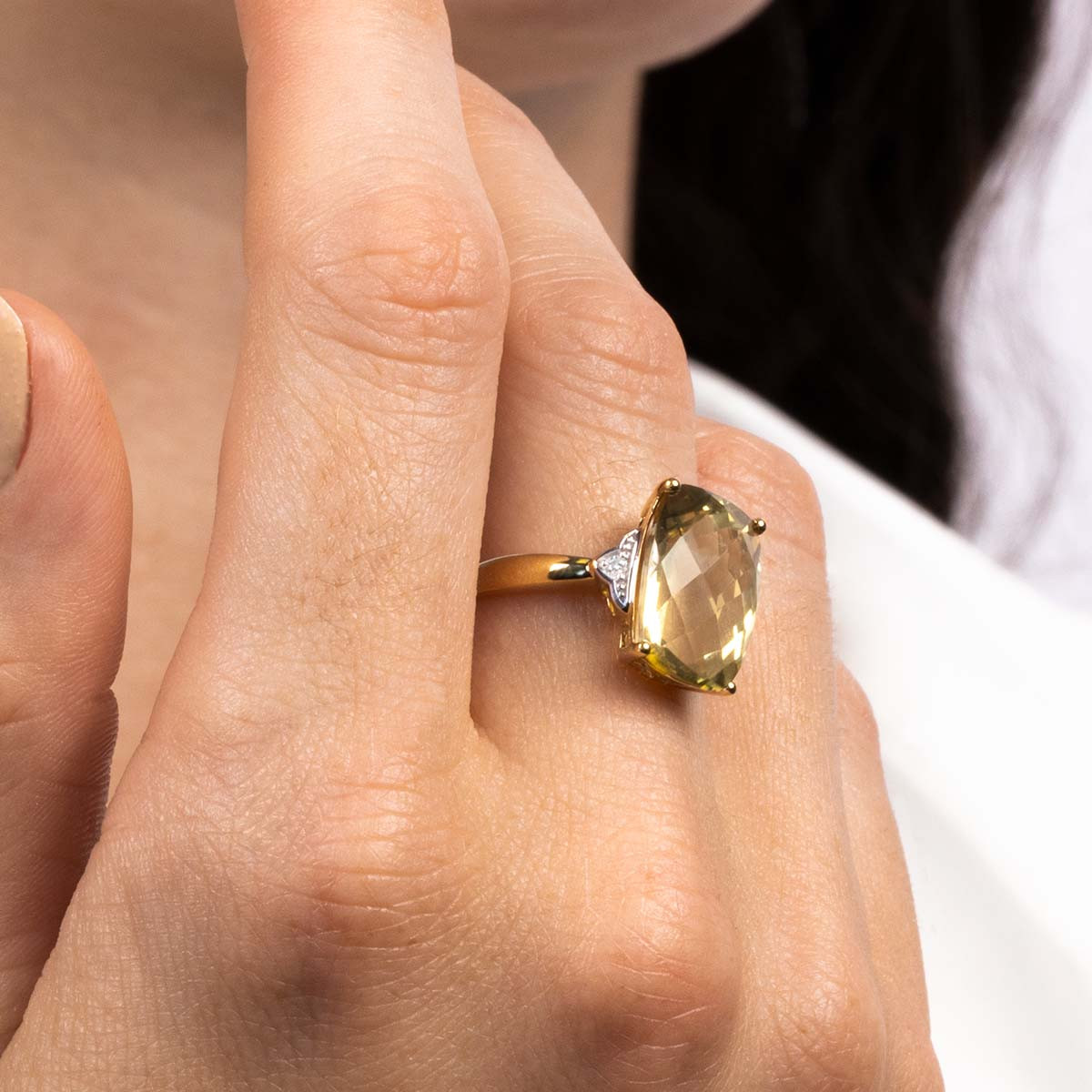 Bague "Green Hill Quartz" Or jaune et Diamants