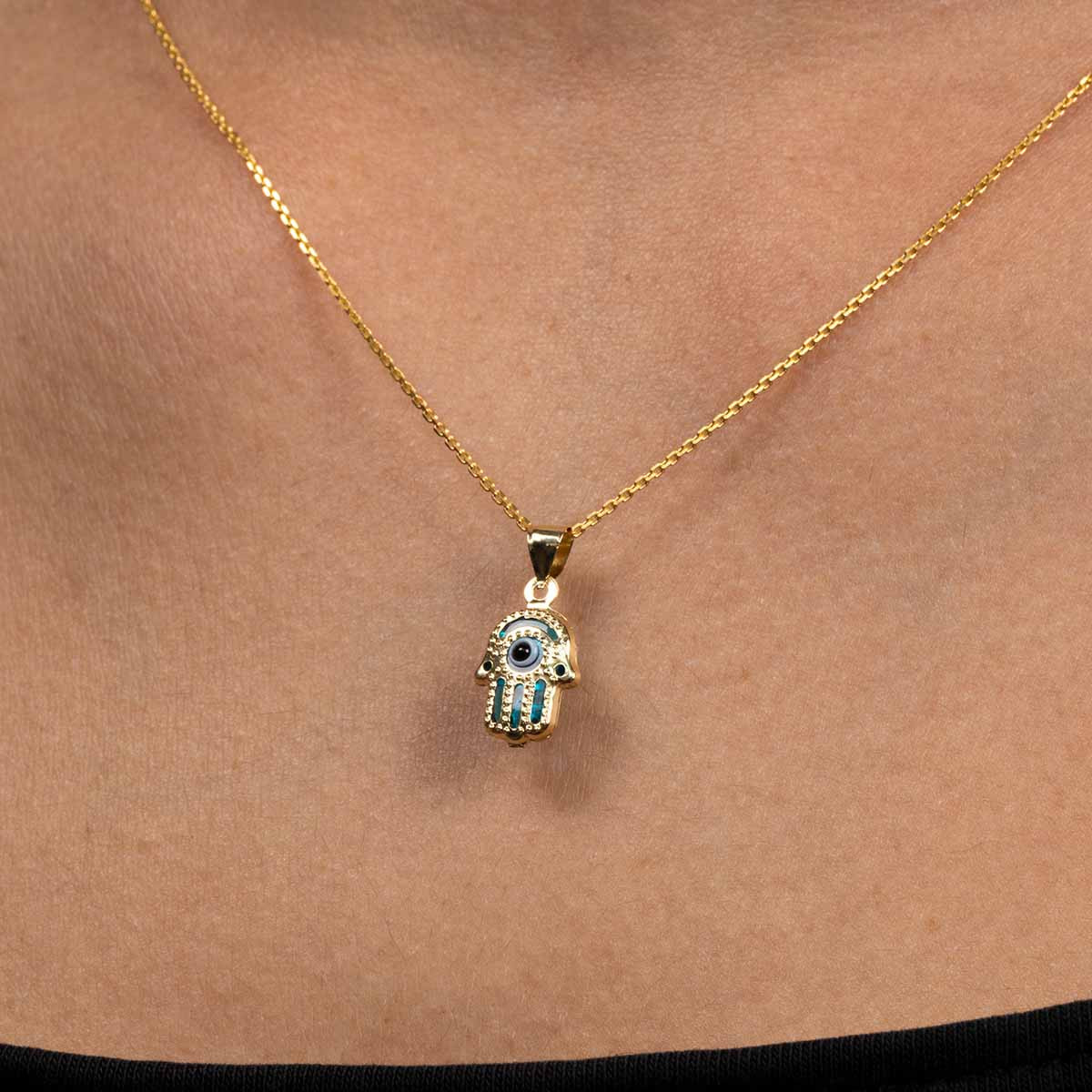 Pendentif Or Jaune 375/1000 et Zirconium Pendentif Main de Fatma Or jaune