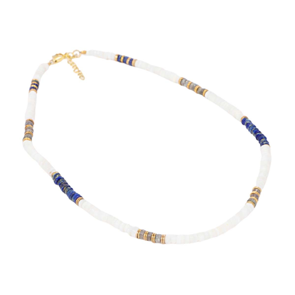 Collier "Inga"  Opale Blanche, Lapis,Labradorite