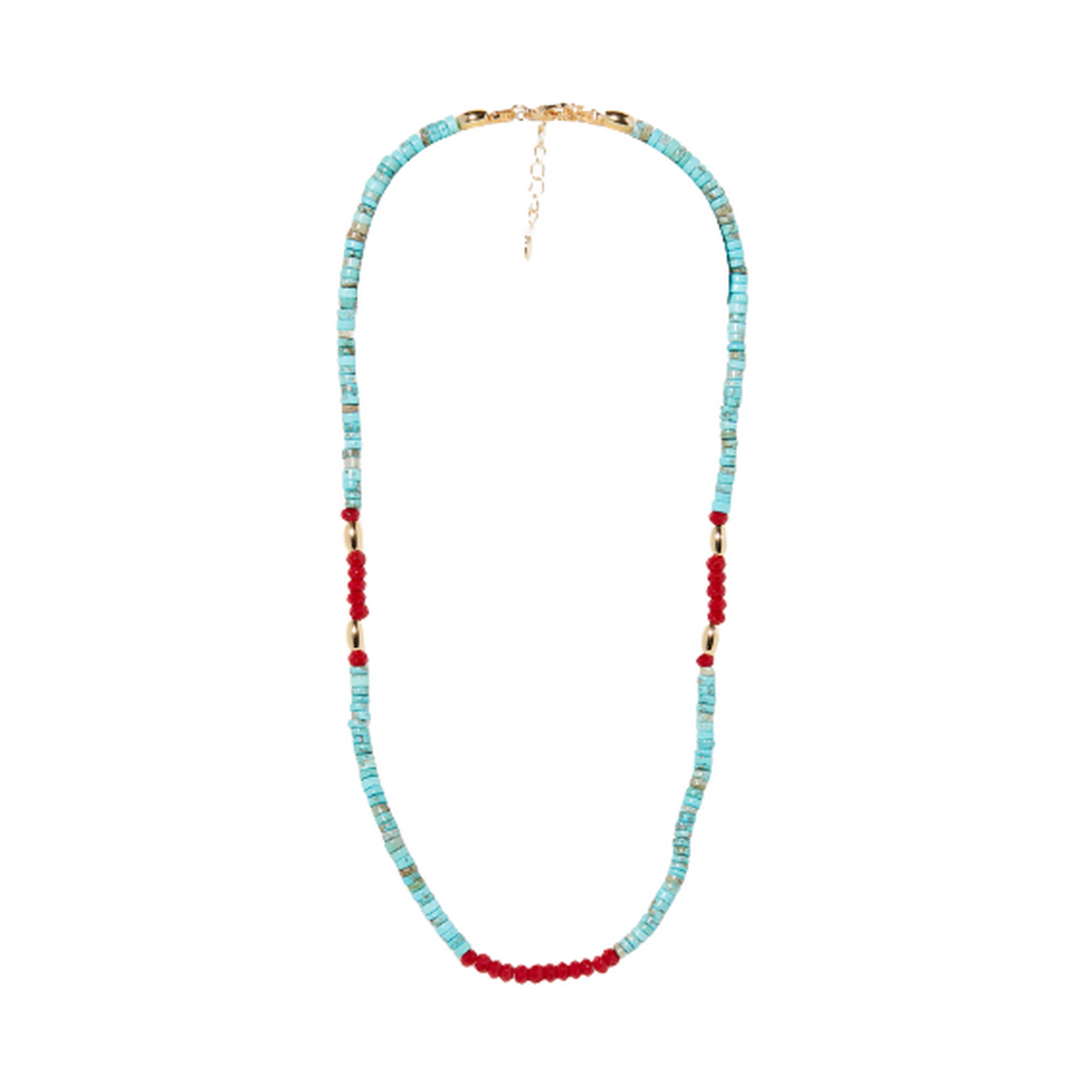 Collier "Laelia" turquoise et jade rouge Collier Laelia Turquoises et jades Laiton doré"Lumaria"