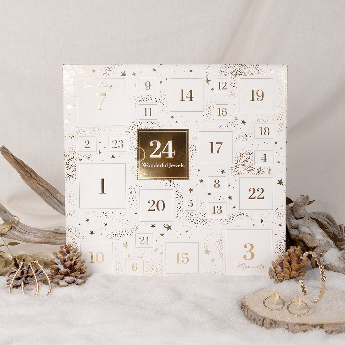 Calendrier de l'Avent Blanc - 24 Bijoux dorés