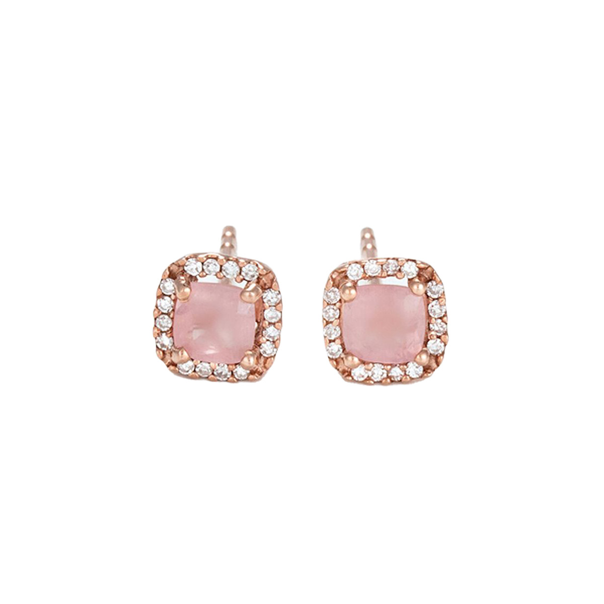 Boucles d'oreilles "Popi Coussin Quartz Rose" Or et Diamants Boucles d'oreilles "Frissonnante" Or rose et Quartz