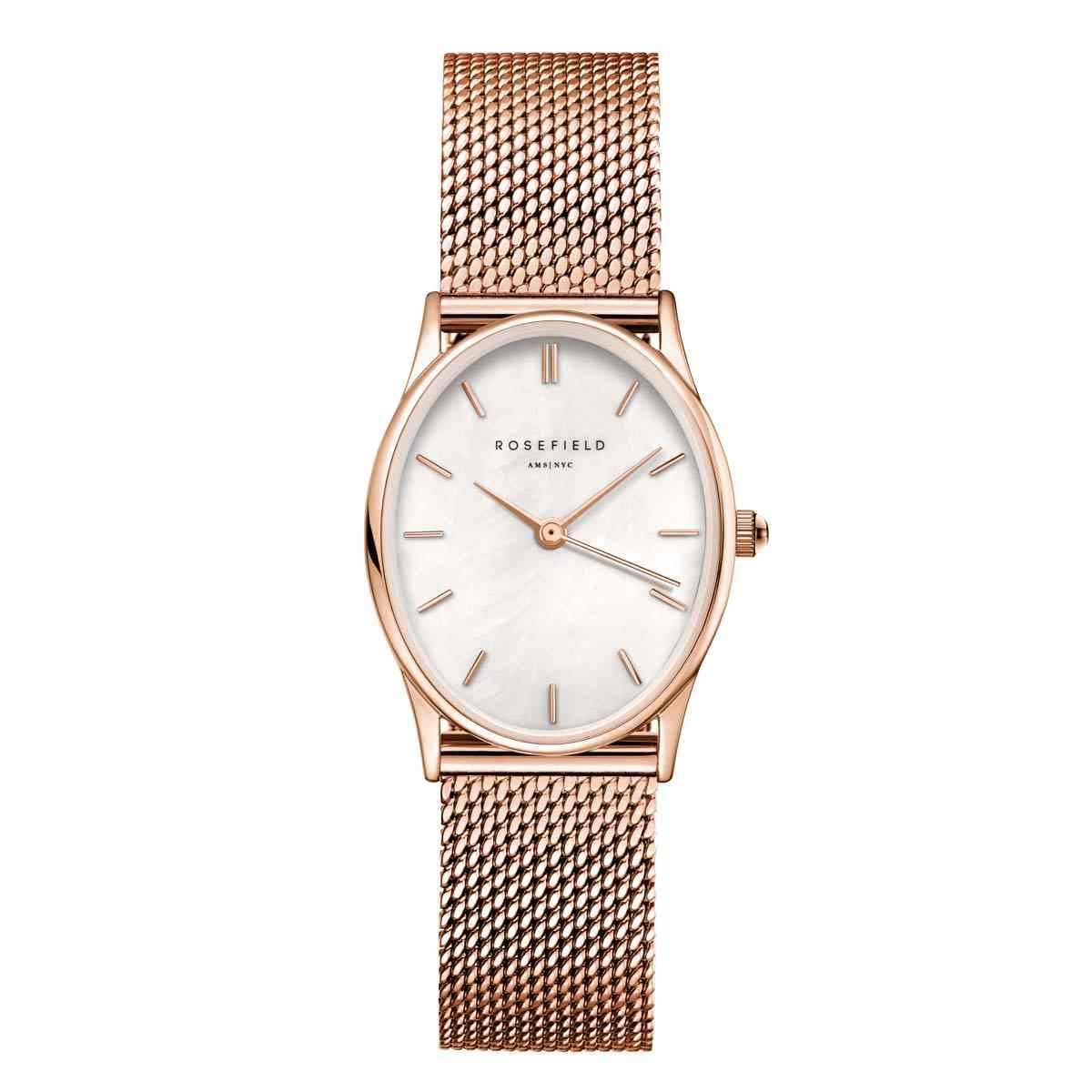 Rosefield Orologio Da Donna The Oval - Quadrante Madreperla E Cinturino Acciaio Oro Rosa - Movimento Al Quarzo OWRMR-OV12