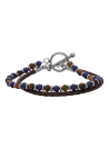 Bracelet double cuir et perles 'Danuta' marron et bleu