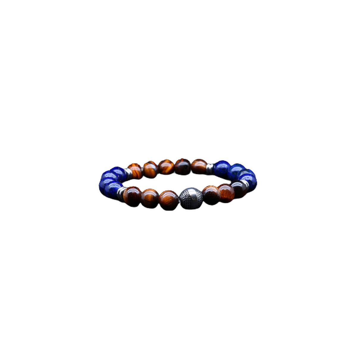 Bracelet Homme perles lapis et oeil de tigre"Venor" Taille M