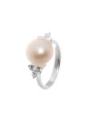 bague perle blanche en argent pour femme avec oxyde de zirconium