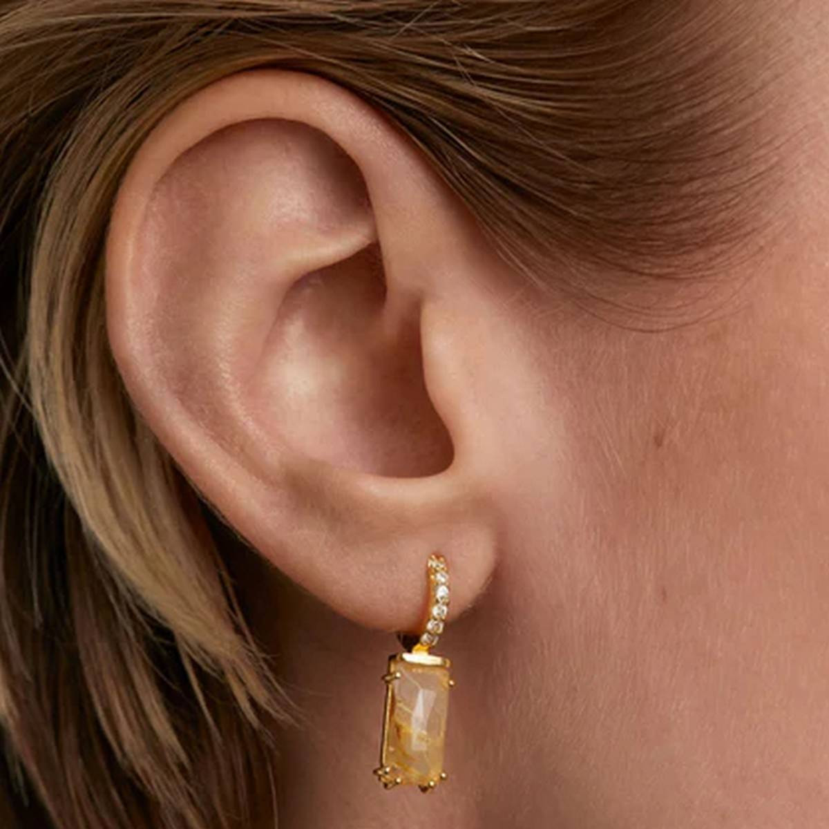 PDPAOLA Piercing - Kaori Quartz Rutilé - en argent plaqué or - PG01-689-U
