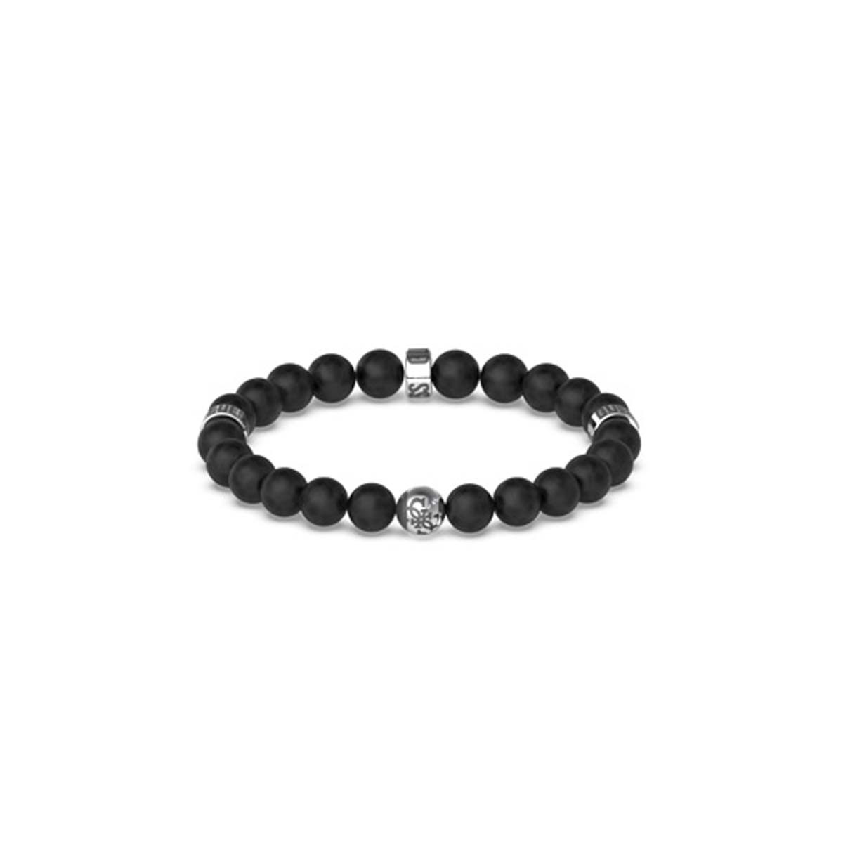 Bracelet Guess "4G Icon" Acier rhodié et boules noires Bracelet Guess "4G Icon" Acier rhodié et boules noires - JUMB02117JWSTBK