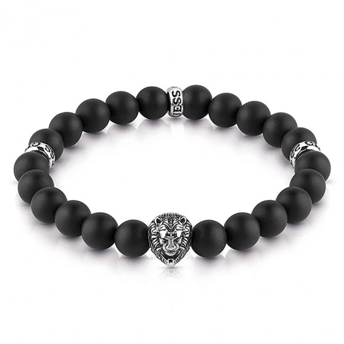 Bracelet Guess "Lion King" Perles noires et détails acier doré - JUMB01303JWYG
