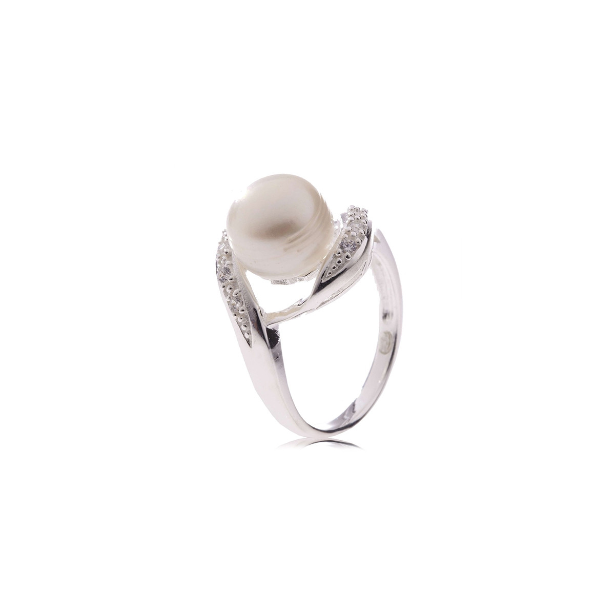 Bague Perle de culture Blanche, argent et oxydes de zirconium "Désir"