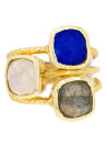 Bague dorée "Elsa" Jade et Labradorite et Pierre de lune
