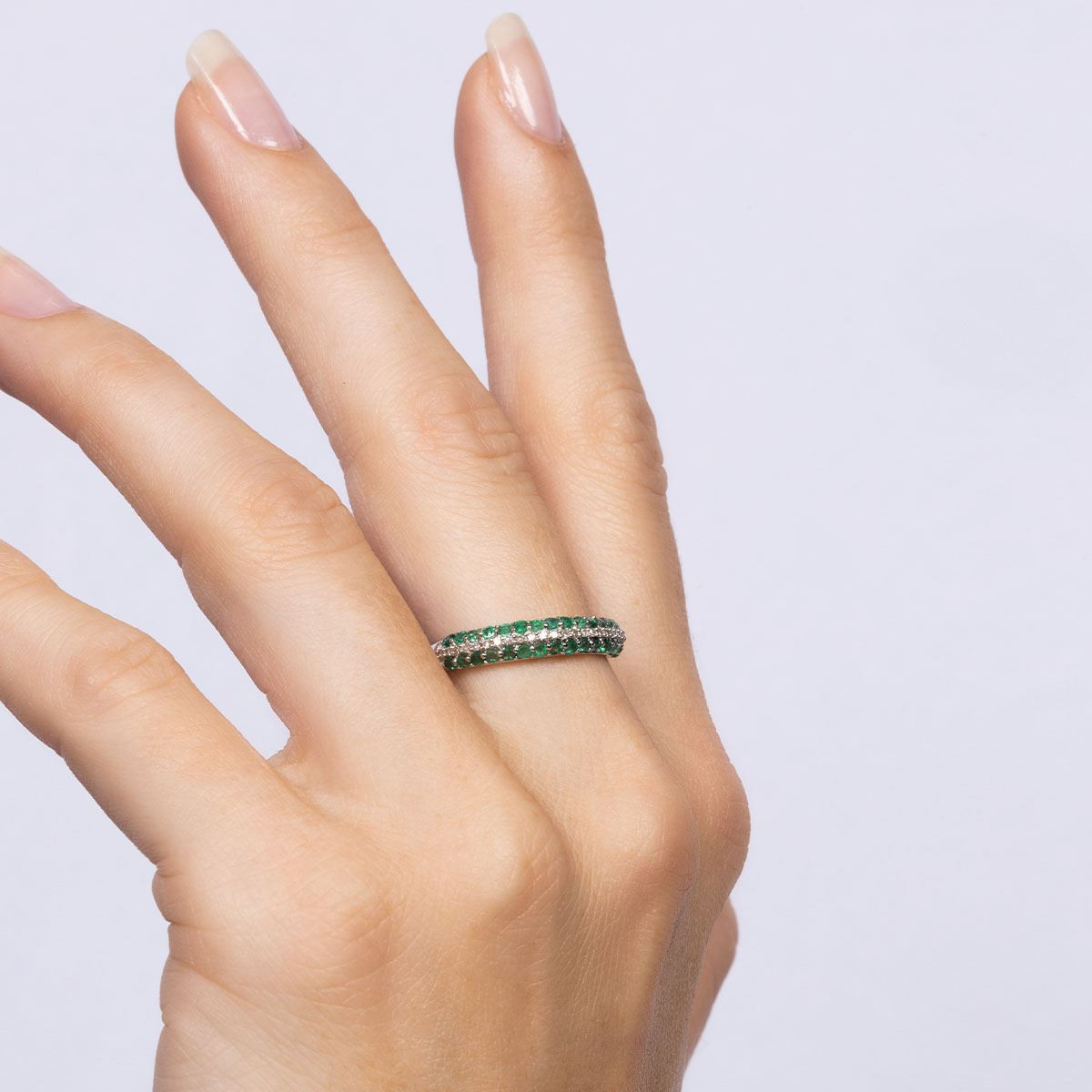 Bague "Ébahie" Or blanc et Émeraudes