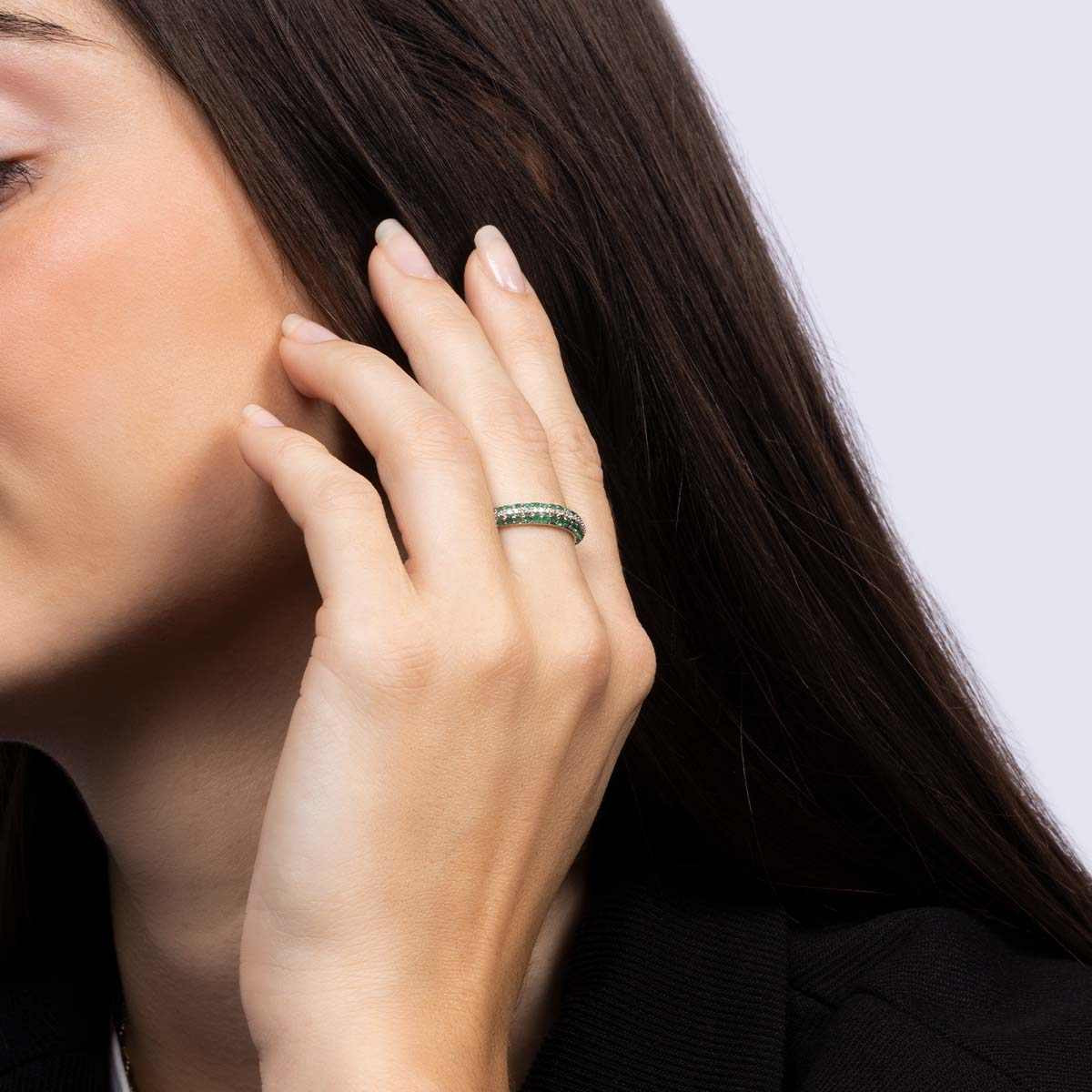 Bague "Ébahie" Or blanc et Émeraudes