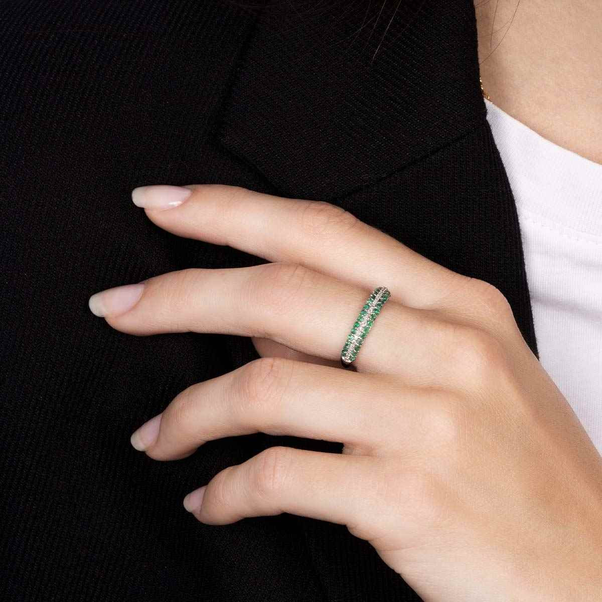 Bague "Ébahie" Or blanc et Émeraudes