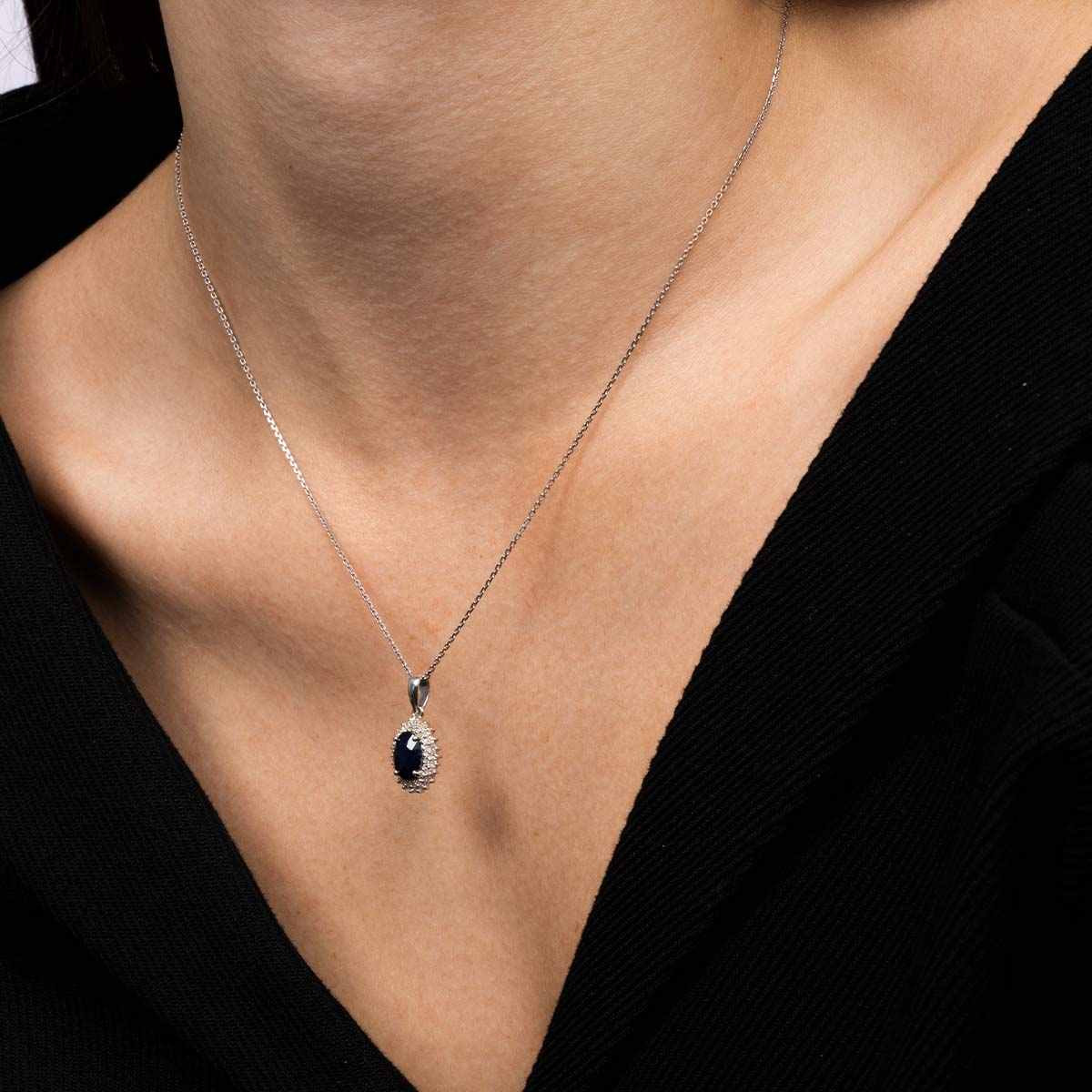 Pendentif "Craquante" Or blanc et Saphir