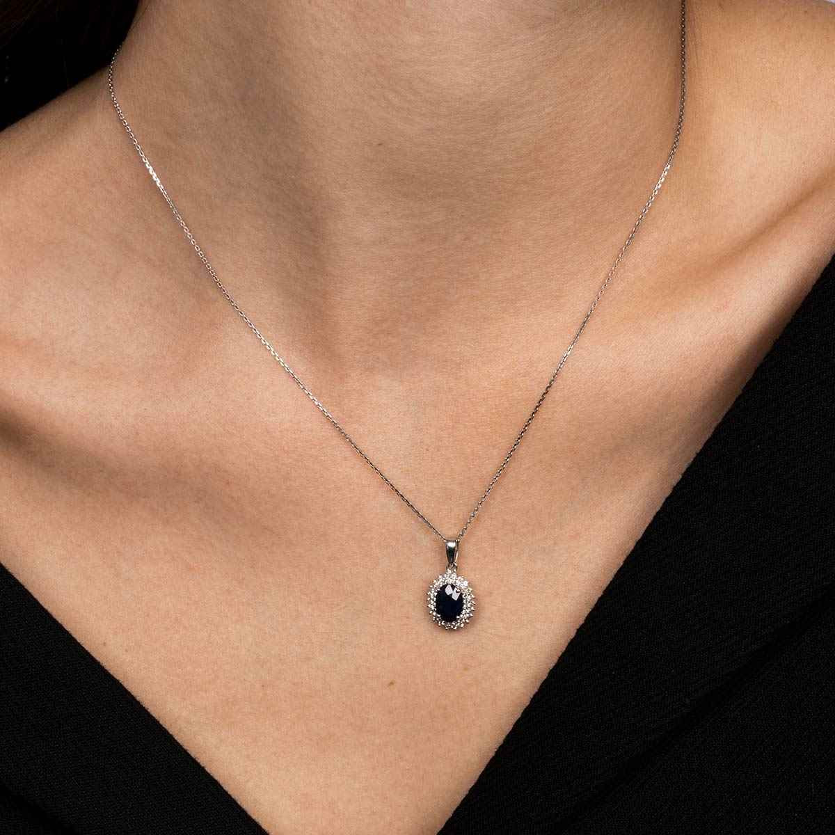 Pendentif "Craquante" Or blanc et Saphir