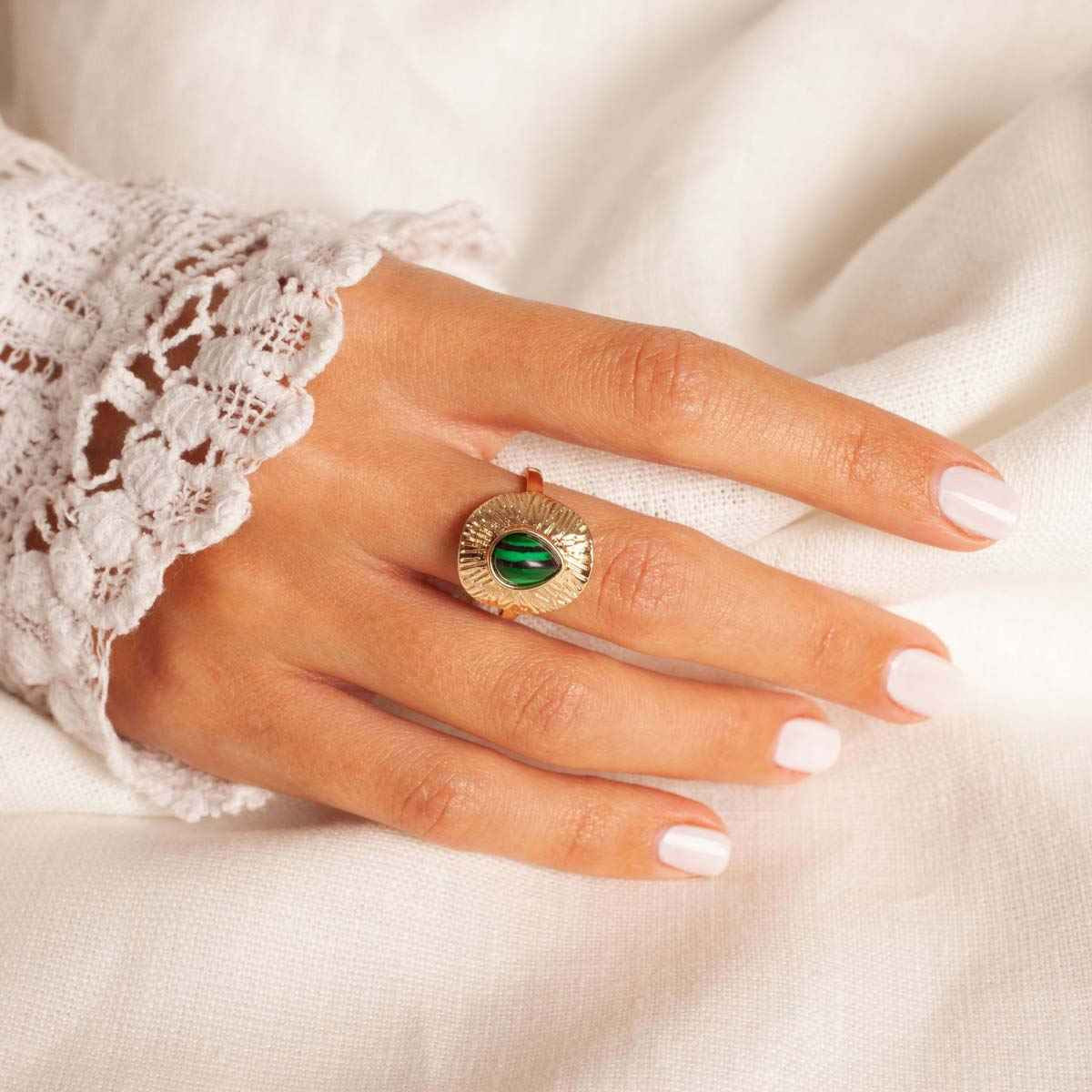 Bague ajustable dorée "Houaïlou" Malachite