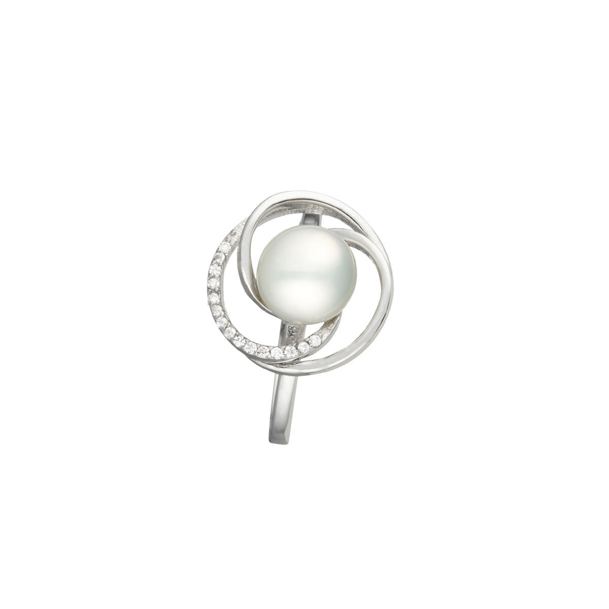 Bague Perle de culture Blanche argent et oxydes de zirconium Tourbillons d amour