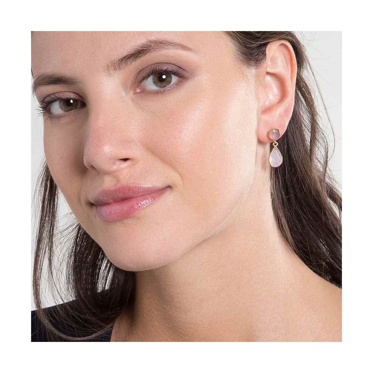 Boucles d'oreilles "Sagittaire" Calcédoine rose Laiton doré