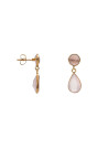 Boucles d'oreilles dorées montées d'une calcédoine et d'un quartz rose "Célia"