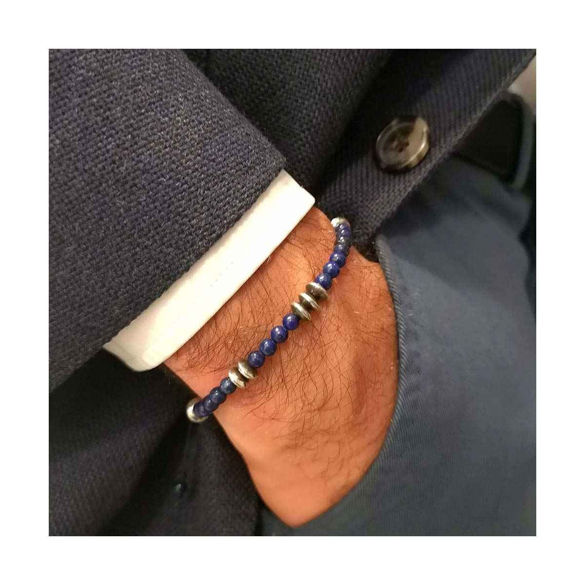 Bracelet Homme "LOHAN" avec perles d'Améthyste et Argent 925 Bracelet Homme Argent 925/1000 "Solaros" Améthyste