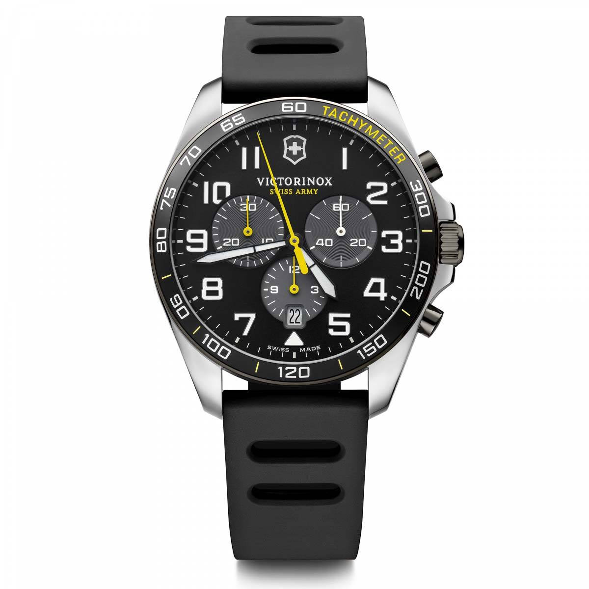 Montre Homme Victorinox FIELDFORCE Sport Chrono, cadran noir, bracelet caoutchouc noir - 42 mm