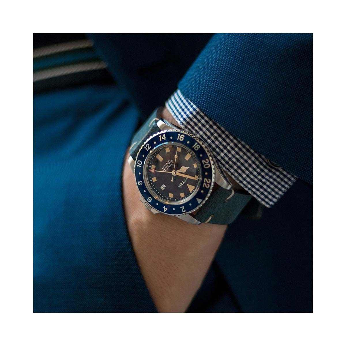 Montre Homme Foxter Sixties bracelet cuir bleu, boitier acier, fond bleu - SIXTIES5