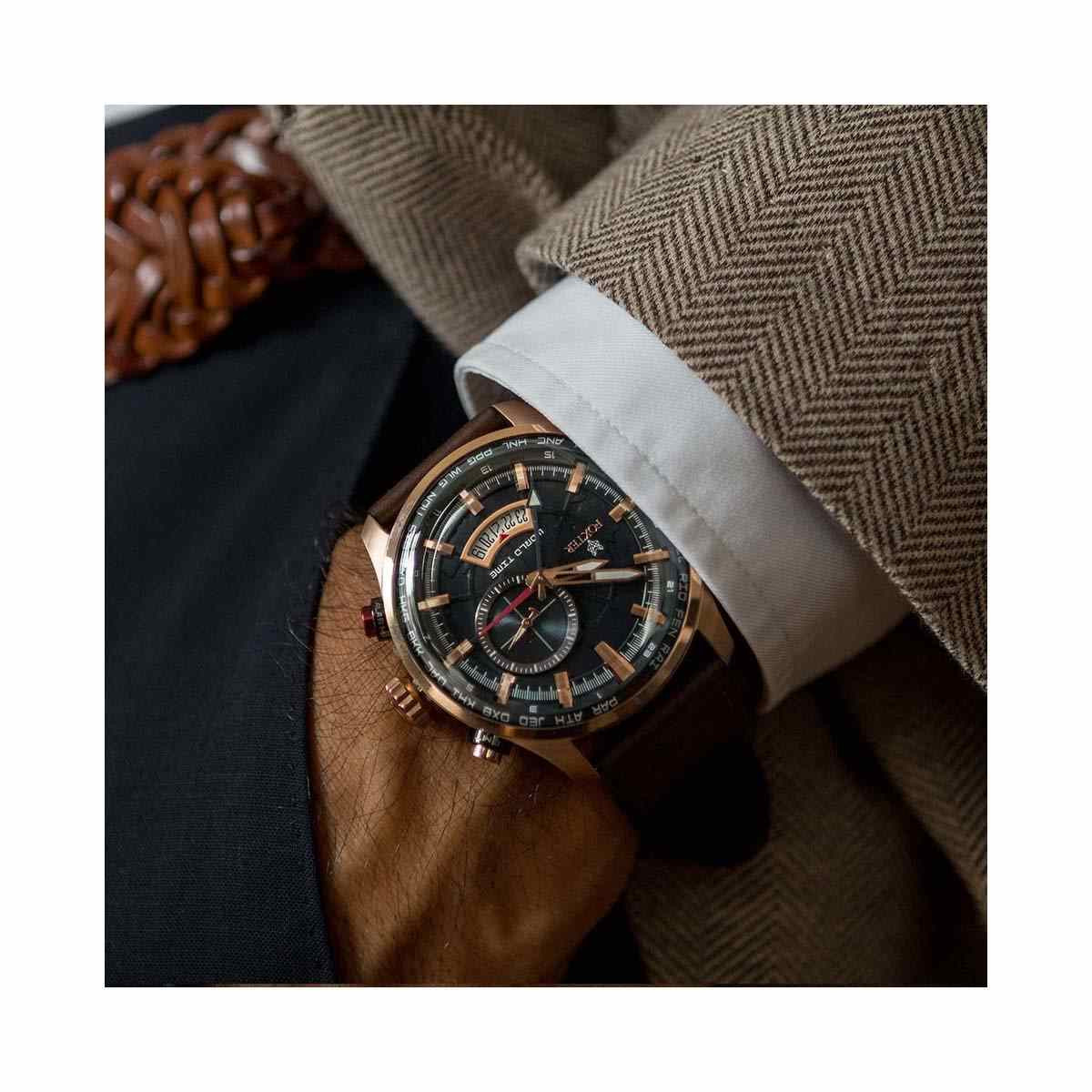 Montre Homme Foxter Avalone bracelet cuir marron, Boîtier Acier PVD Rose et fond bleu - FR6043C4BC2 Montre Homme Foxter Avalone bracelet cuir marron, Boîtier Acier PVD Rose et fond bleu - FR6043C4BC2