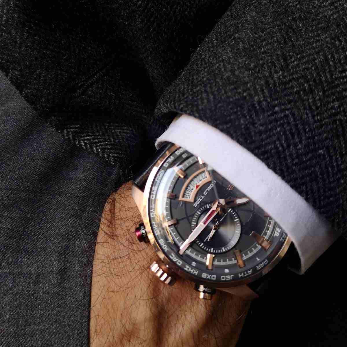 Montre Homme Foxter Avalone bracelet cuir noir, Boîtier Acier PVD Rose et fond gris - FR6043C1BC1