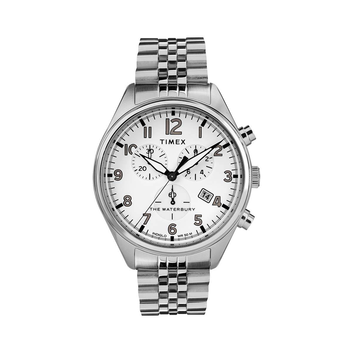 Montre Homme Timex "Waterbury Traditional Chrono" Boîtier SST 42mm et Bracelet en Acier - TW2R88500