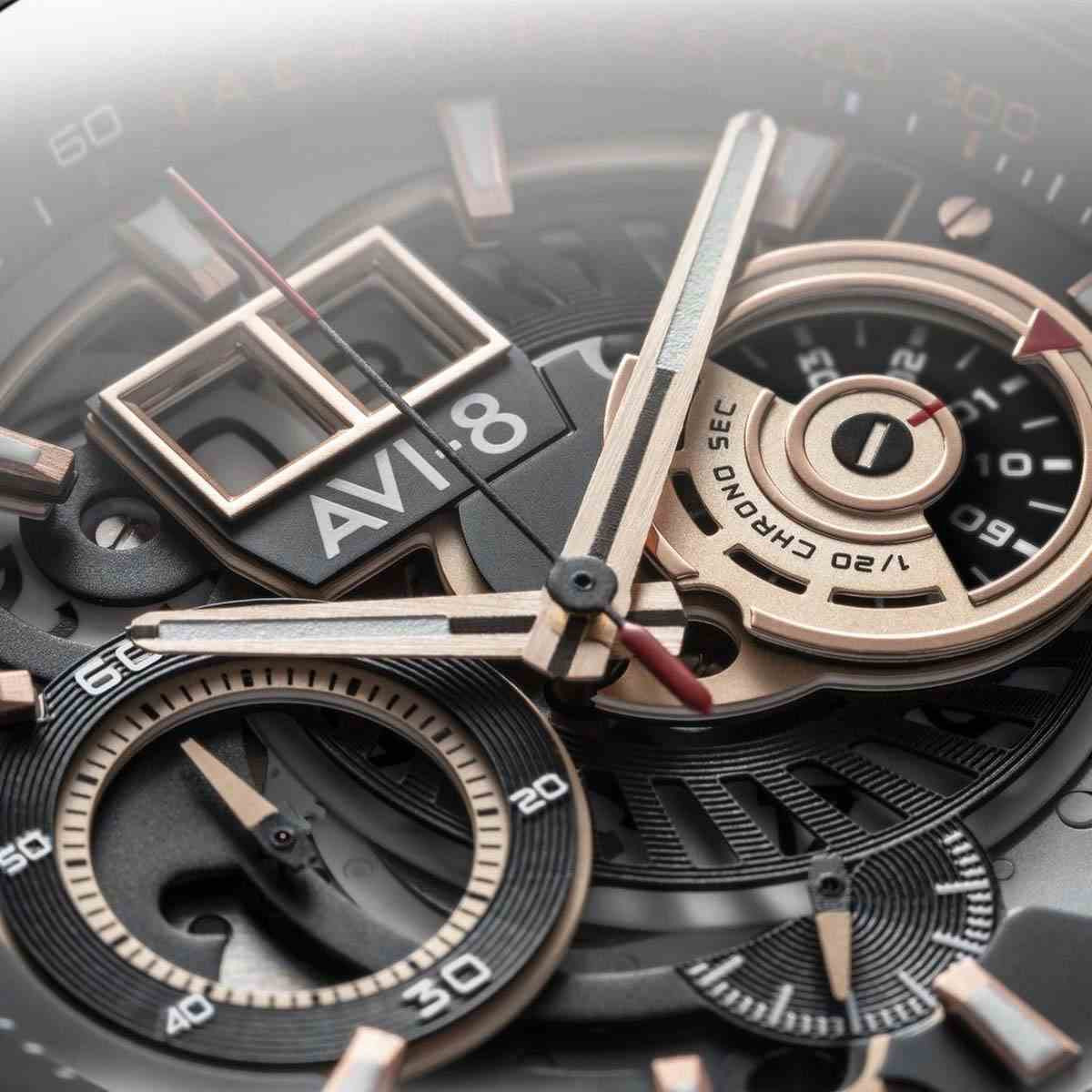 Montre AVI-8 Hawker Harrier II Cadran acier noir ouvert AV-4065-03