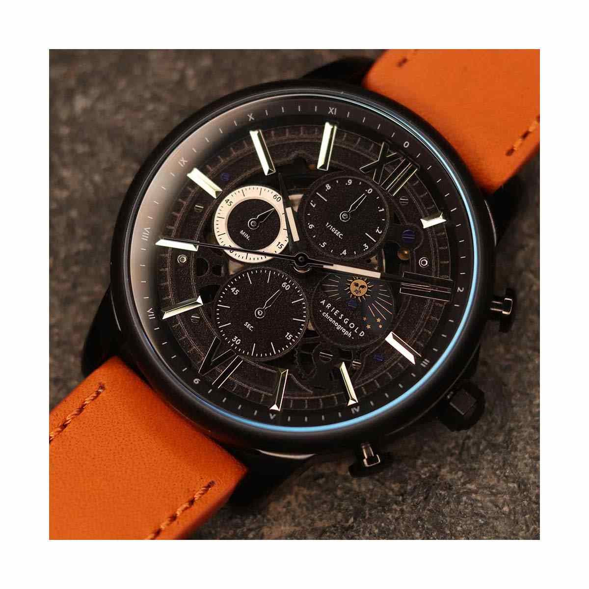 Montre Homme AriesGold Belfast Moon G 7013 BK-BK Montre Homme AriesGold Belfast Moon G 7013 BK-BK