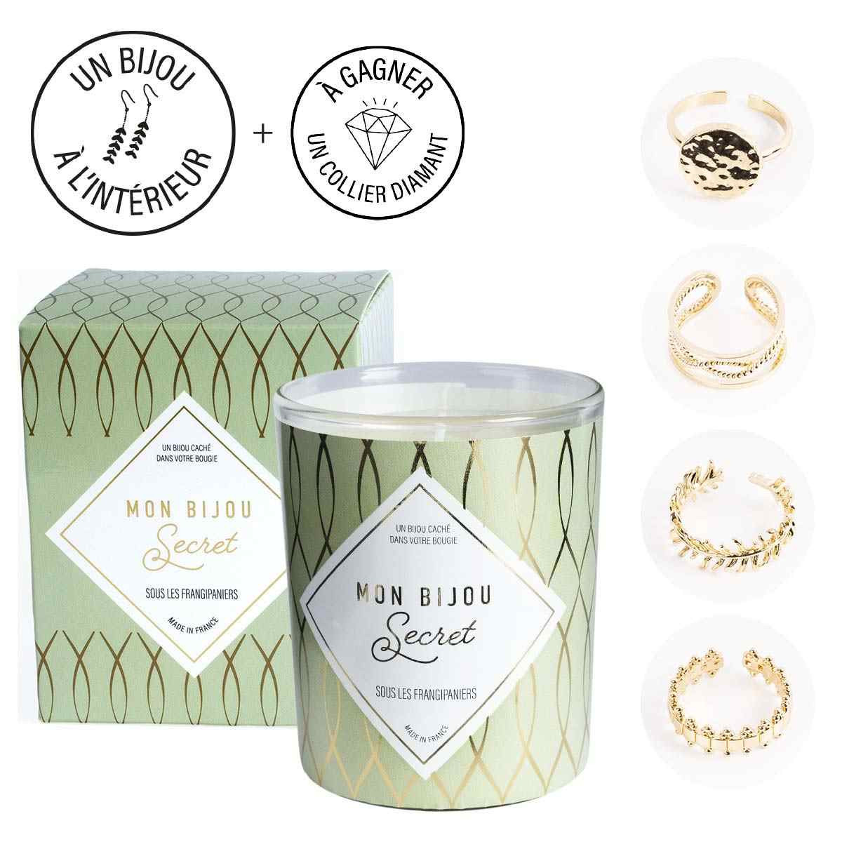 Bougie Bijou Bague Ajustable dorée - Parfum Sous les frangipaniers - 40h Bougie Bijou Bague Ajustable dorée - Parfum Sous les frangipaniers - 40h