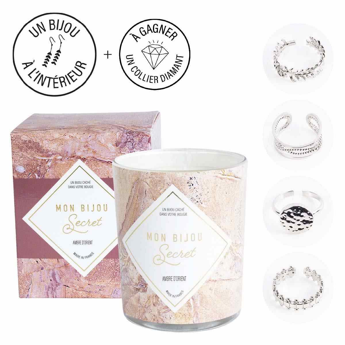 Bougie Bijou Bague Ajustable argentée- Parfum Ambre d'orient - 40h Bougie Bijou Bague Ajustable argentée - Parfum Ambre d'orient - 40h