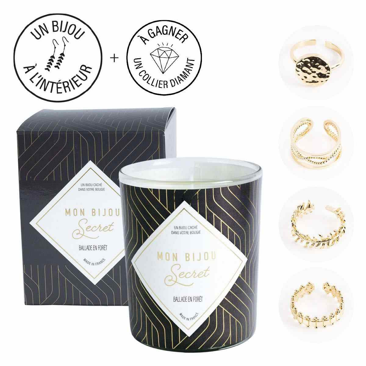 Bougie Bijou Bague Ajustable dorée - Parfum Balade en forêt - 40h Bougie Bijou Bague Ajustable dorée - Parfum Balade en forêt - 40h