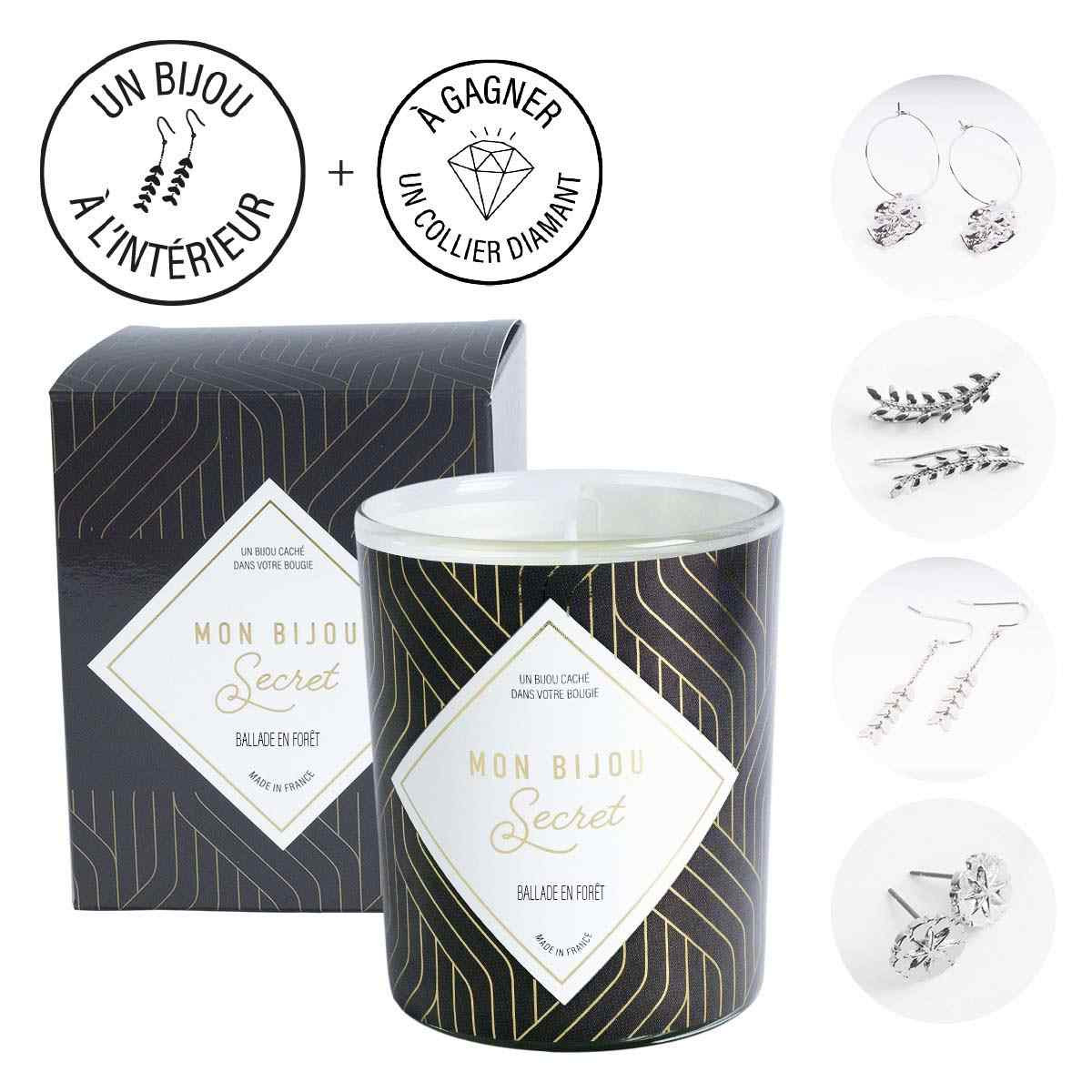 Bougie Bijou Boucles d'oreilles argentées - Parfum Balade en forêt - 40h Bougie Bijou Boucles d'oreilles argentées - Parfum Balade en forêt - 40h