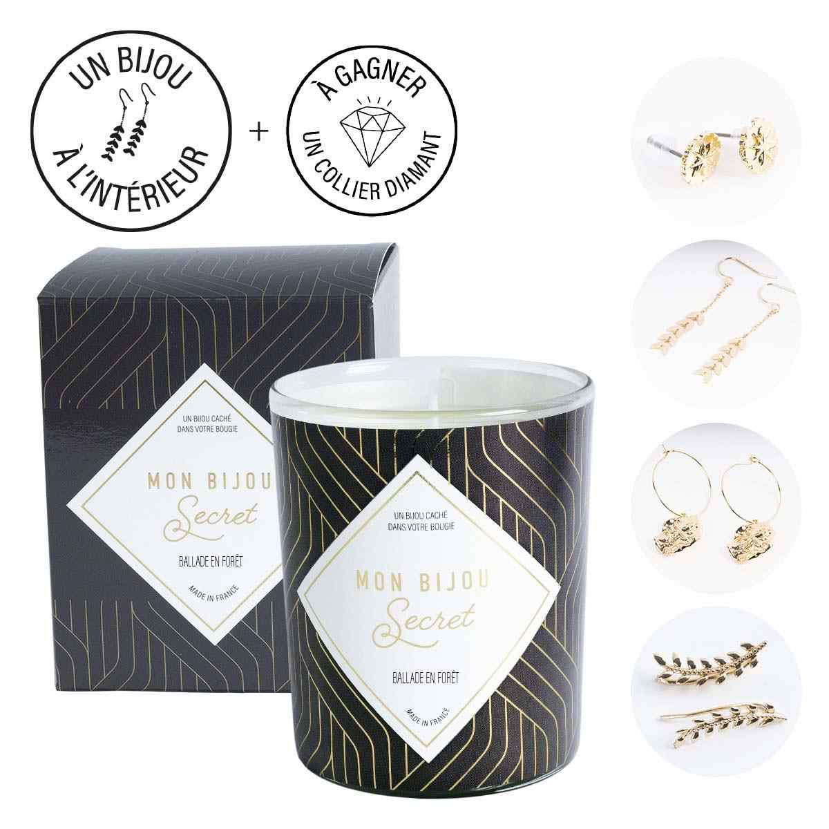 Bougie Bijou Boucles d'oreilles dorées -Parfum Balade en forêt - 40h Bougie Bijou Boucles d'oreilles dorées - Parfum Balade en forêt - 40h