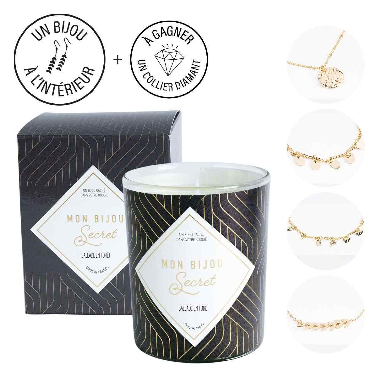 Bougie Bijou Bracelet doré - Parfum Balade en forêt - 40h