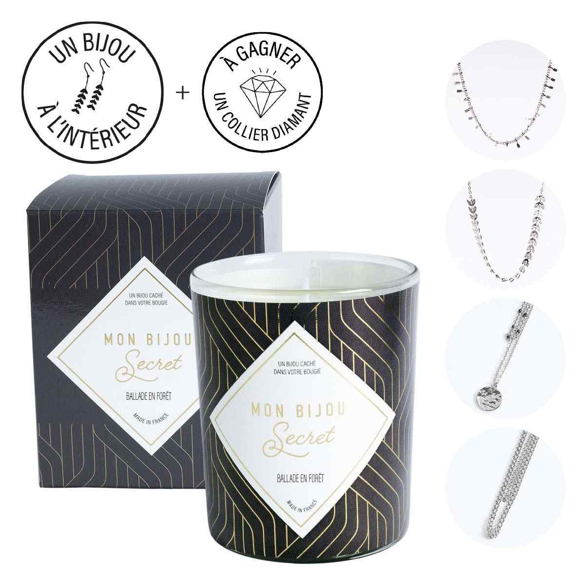 Bougie Bijou Collier argenté - Parfum Balade en forêt - 40h