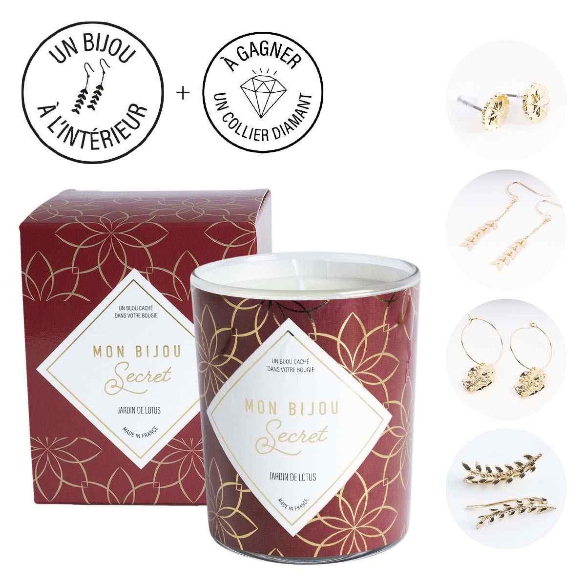 Bougie Bijou Boucles d'oreilles dorées -Parfum Jardin de lotus - 40h Bougie Bijou Boucles d'oreilles dorées - Parfum Jardin de lotus - 40h