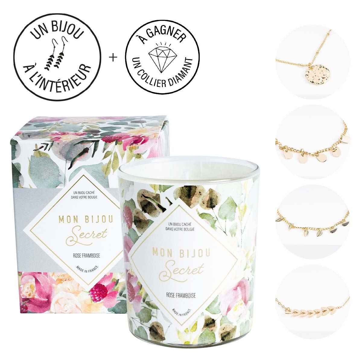 Bougie Bijou Bracelet doré - Parfum Rose Framboise - 40h Bougie Bijou Bracelet doré - Parfum Rose Framboise - 40h