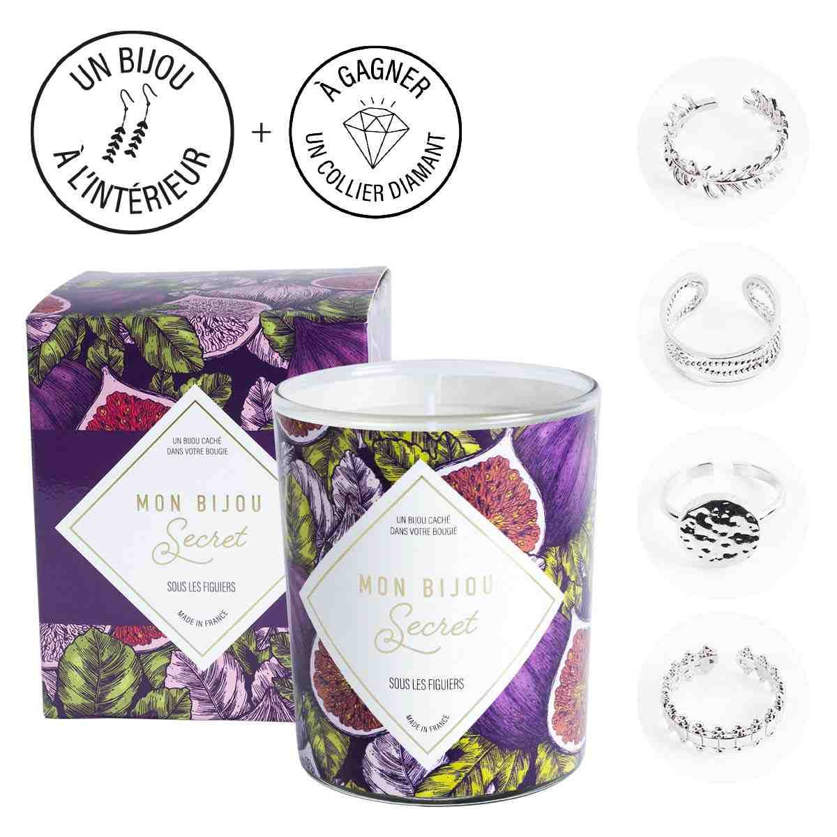 Bougie Bijou Bague Ajustable argentée- Parfum Sous les figuiers - 40h Bougie Bijou Bague Ajustable argentée - Parfum Sous les figuiers - 40h