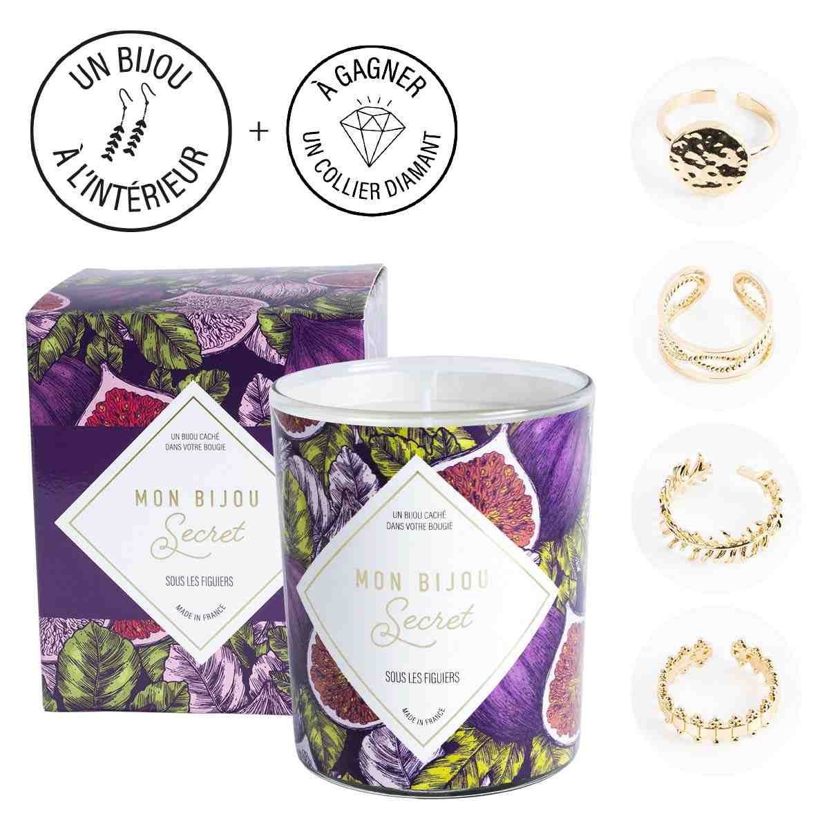 Bougie Bijou Bague Ajustable dorée - Parfum Sous les figuiers - 40h Bougie Bijou Bague Ajustable dorée - Parfum Sous les figuiers - 40h