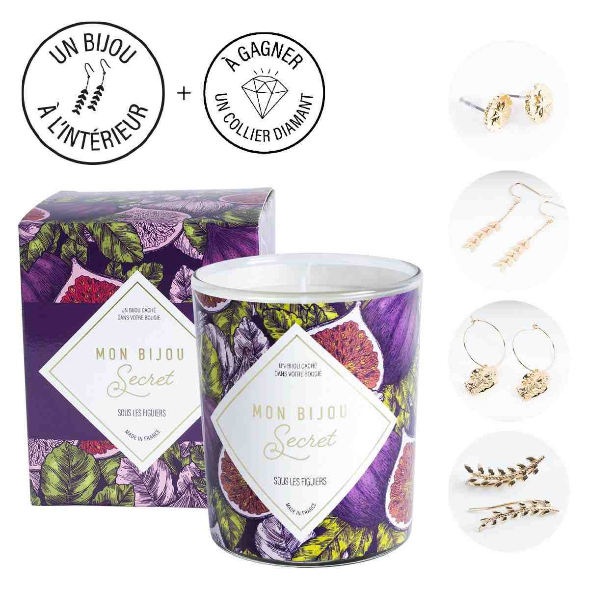 Bougie Bijou Boucles d'oreilles dorées -Parfum Sous les figuiers - 40h Bougie Bijou Boucles d'oreilles dorées - Parfum Sous les figuiers - 40h