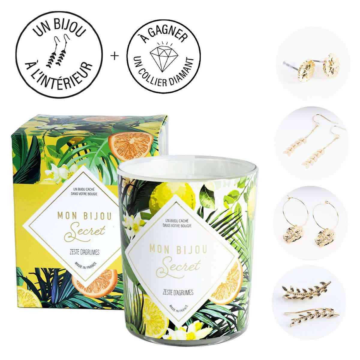 Bougie Bijou Boucles d'oreilles dorées - Parfum Zeste d'agrumes - 40h Bougie Bijou Boucles d'oreilles dorées - Parfum Zeste d'agrumes - 40h