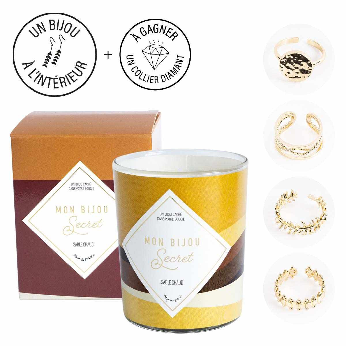 Bougie Bijou Bague Ajustable dorée - Parfum Sable chaud - 40h Bougie Bijou Bague Ajustable dorée - Parfum Sable chaud - 40h